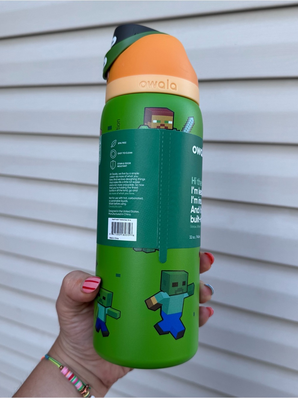 Owala FreeSip 32oz Minecraft Water Bottle NWT Insulated Leak Proof Tumbler Green - Picture 6 of 11